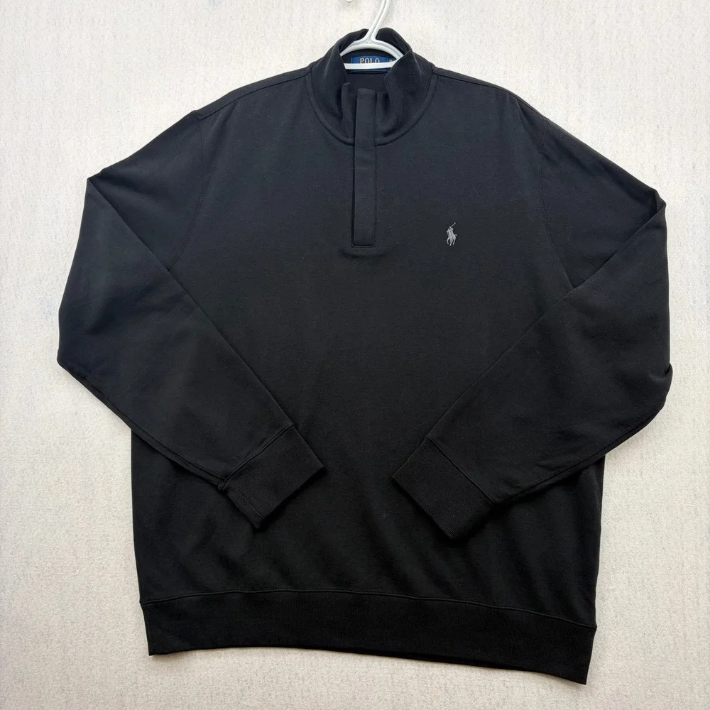 Polo Ralph Lauren Mens XL Quarter Zip Pullover Black Cotton Blend 710890534031